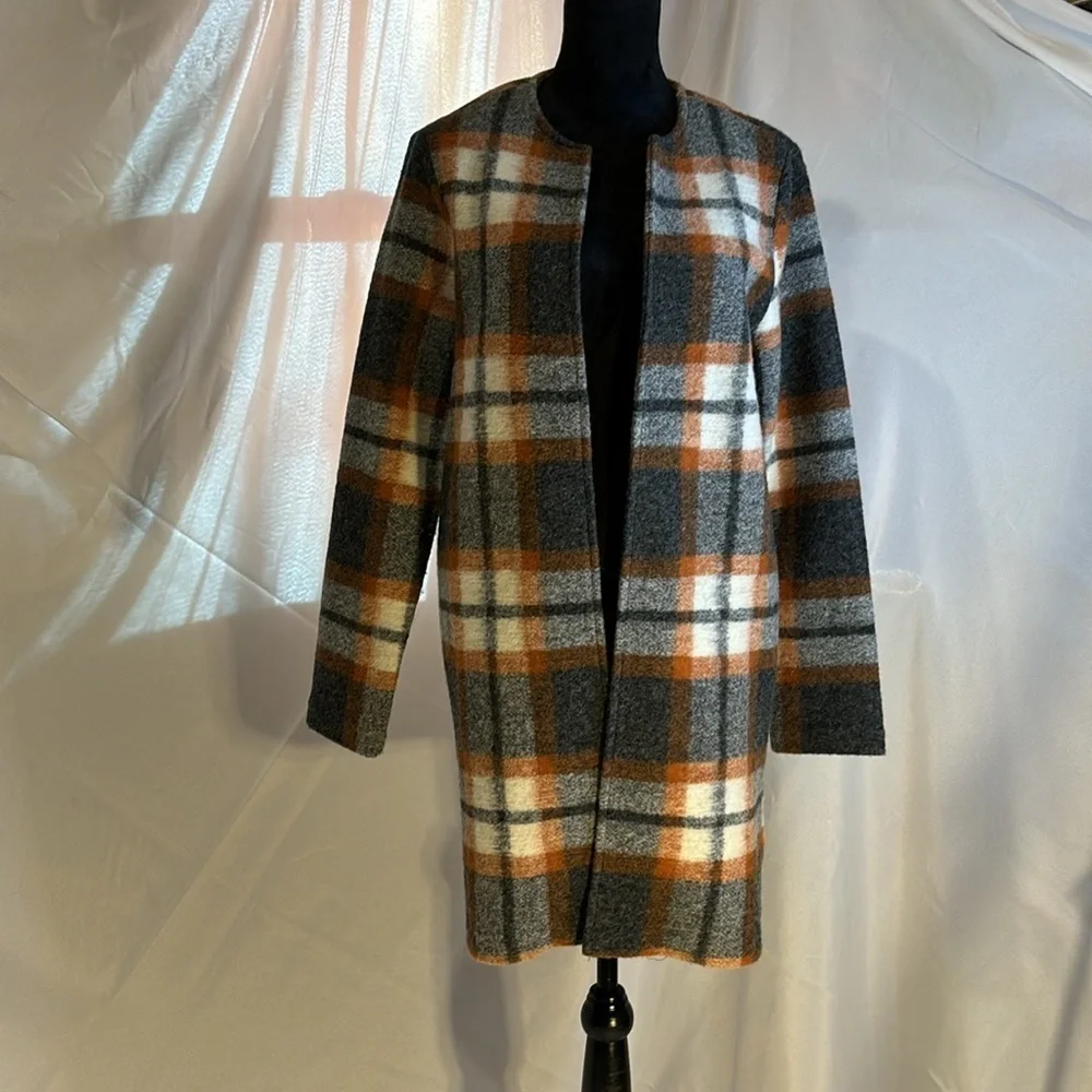 Max Studio Wool Plaid Open Fall Jacket M